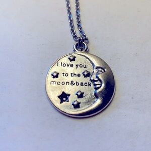 Love you to the moon and back silver colored necklace, new